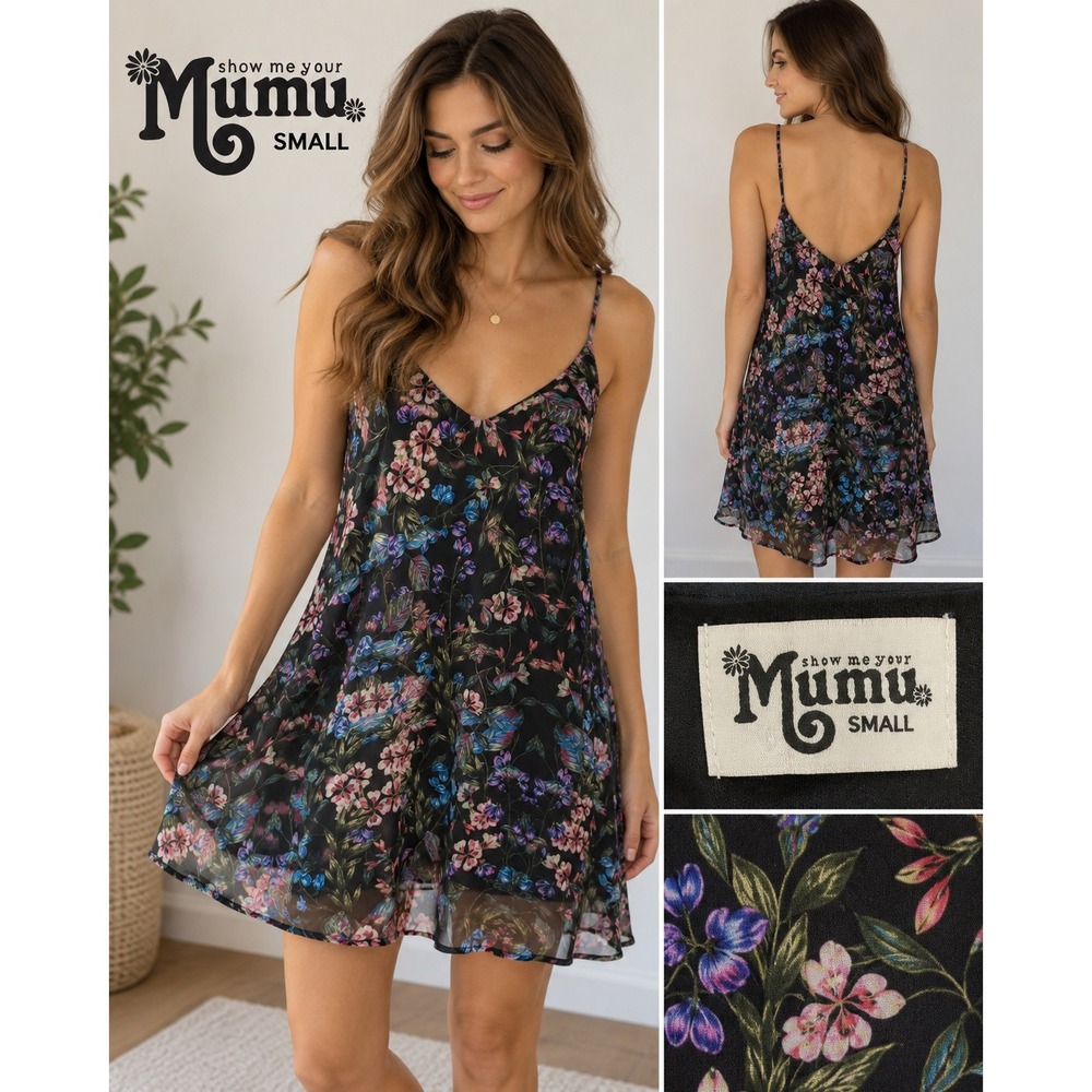 Show Me Your Mumu Floral Mini Dress Womens Small Boho Chiffon Adjustable Straps